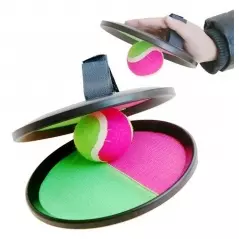 Set 2 palete pentru tenis cu Velcro si minge, verde/roz