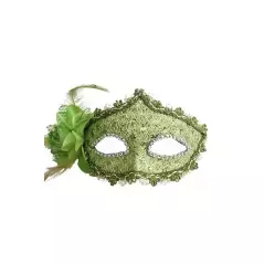 Masca carnaval venetian pentru ochi cu trandafir, verde deschis