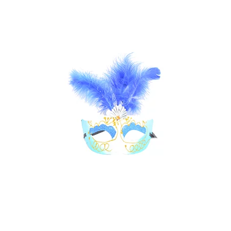 Masca carnaval venetian pentru ochi cu pene, albastru