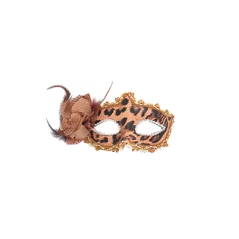 Masca carnaval venetian pentru ochi cu trandafir si imprimeu leopard, maro