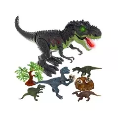 Jucarie dinozaur cu sunete si lumini,5 figurine cu accesorii, Gonga® - Verde