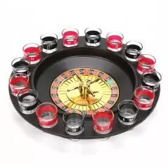 Joc ruleta cu pahare de shot, 16 pahare din sticla, 29 cm - Negru/Rosu