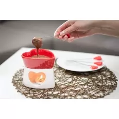 Set Fondue in forma de inima pentru ciocolata cu 4 furculite - Rosu