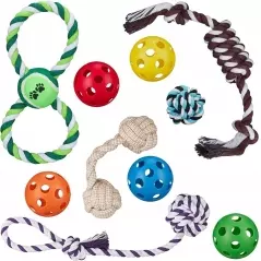 Set 10x jucarii pentru catei, mixte, din bumbac si plastic, Gonga - Multicolor