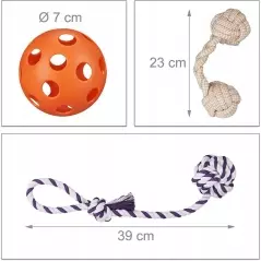 Set 10 jucarii pentru catei, mixte, din bumbac si plastic, Gonga®