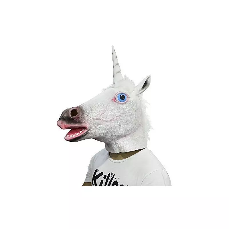 Masca amuzanta cap de unicorn, din latex, alb