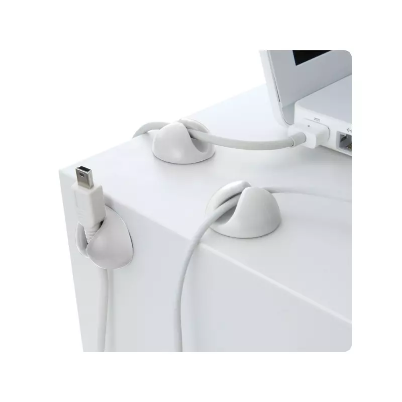 Suport cabluri autoadeziv pentru birou din silicon, alb, Gonga®