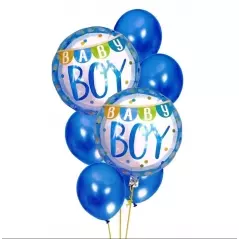 Set 7 Baloane, BabyShower pentru baieti 30-46 cm,Gonga - Albastru