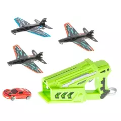Pistol de jucărie cu lansator de avioane si masinute, Gonga® - Multicolor