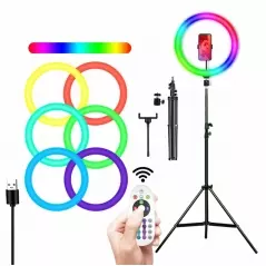 Lampa LED RGB inel selfie cu stativ, Gonga® - Multicolor