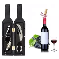 Set 6 accesorii pentru vin, model sticla de vin, Gonga - Negru