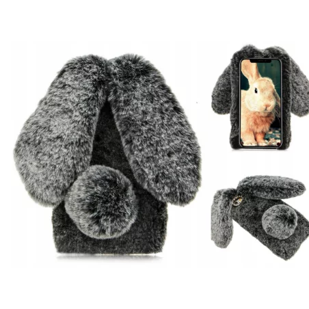 Husa cu blanita iepuras, pentru iPhone, negru