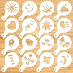 Set de 16 șabloane reutilizabile pentru decorarea cafelei și deserturilor, Gonga®