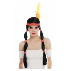 Peruca model indian cu pana pentru Halloween, negru, Gonga®