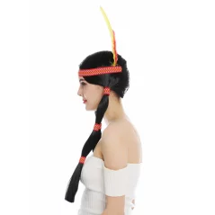 Peruca model indian cu pana pentru Halloween, negru, Gonga®