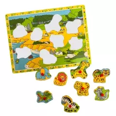 Puzzle din lemn cu animale din jungla, 8 piese, Gonga