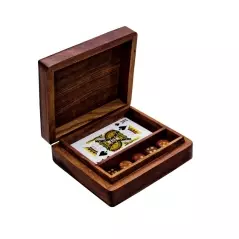 Set 5 zaruri si pachet de carti de joc in cutie lemn, Gonga