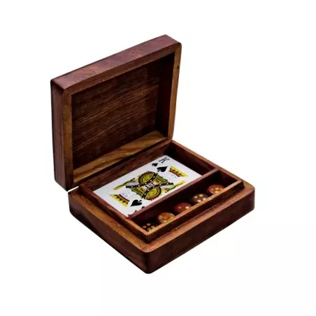Set 5 zaruri si pachet de carti de joc in cutie lemn, Gonga®