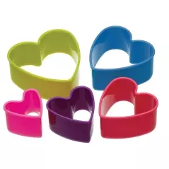 Set de 5 forme pentru prăjituri din plastic model Inima, diverse culori, Gonga®