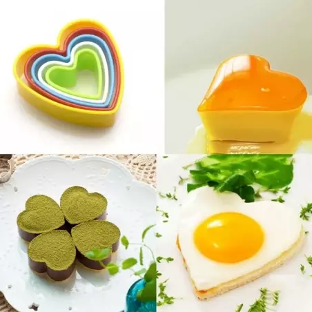 Set de 5 forme pentru prăjituri din plastic model Inima, diverse culori, Gonga®