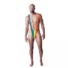 Costumul de baie Mankini pentru bărbați, model Borat, curcubeu - Rainbow