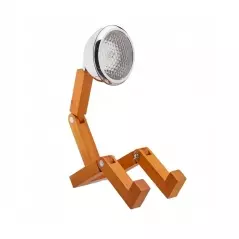 Lampă led, din lemn, reglabilă, cu cap in forma de proiector, Gonga® - Crem