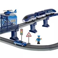 Tren electric cu vagoane de politie si elicopter, 92 de elemente, Gonga®