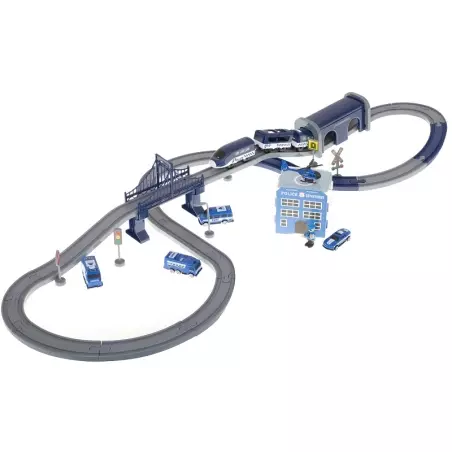 Tren electric cu vagoane de politie si elicopter, 92 de elemente, Gonga®