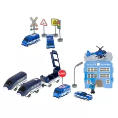 Tren electric cu vagoane de politie si elicopter, 92 de elemente, Gonga®