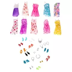 Set de haine pentru papusi cu accesorii, 43 de elemente, Gonga® - Multicolor