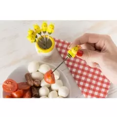 Set 6 furculițe metalice in forma de albinute din silicon, cu vas, Gonga®