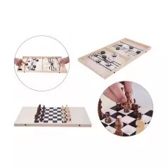 Tabla de joc din lemn 2in1, sah si hochei, 35 cm, Gonga®