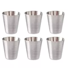 Set de 6 pahare de 30 ml, otel inoxidabil cu husa din piele ecologica, Gonga®