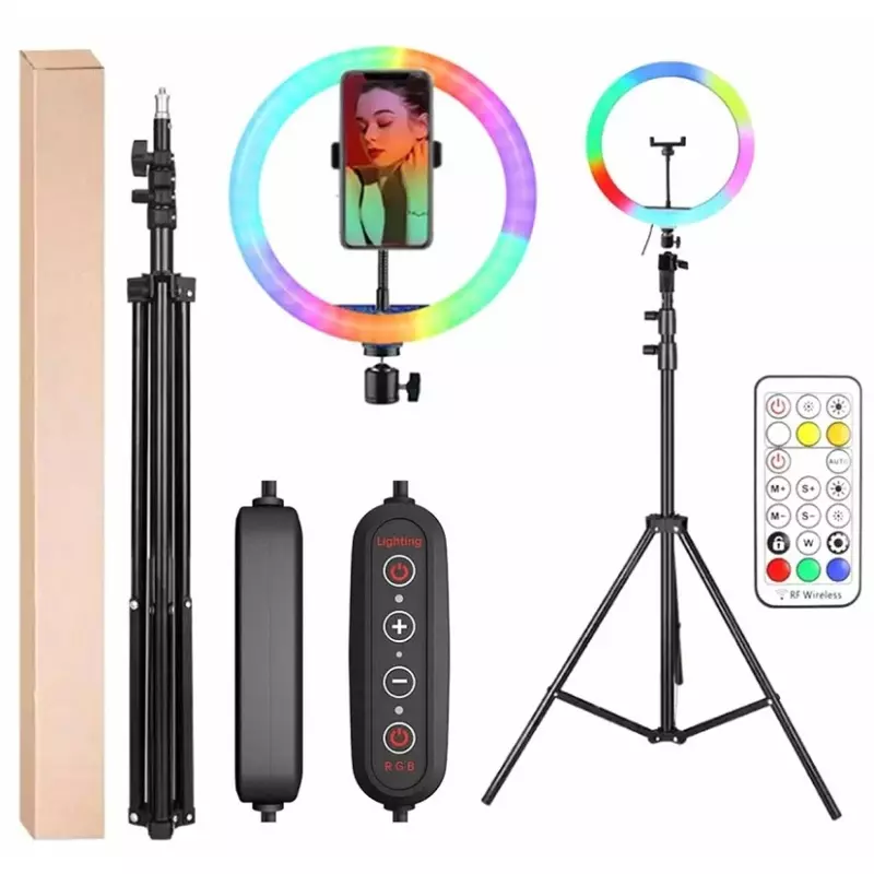 Inel RGB slefie stick diametreu 30 cm, inaltime 60-210 cm, Gonga®