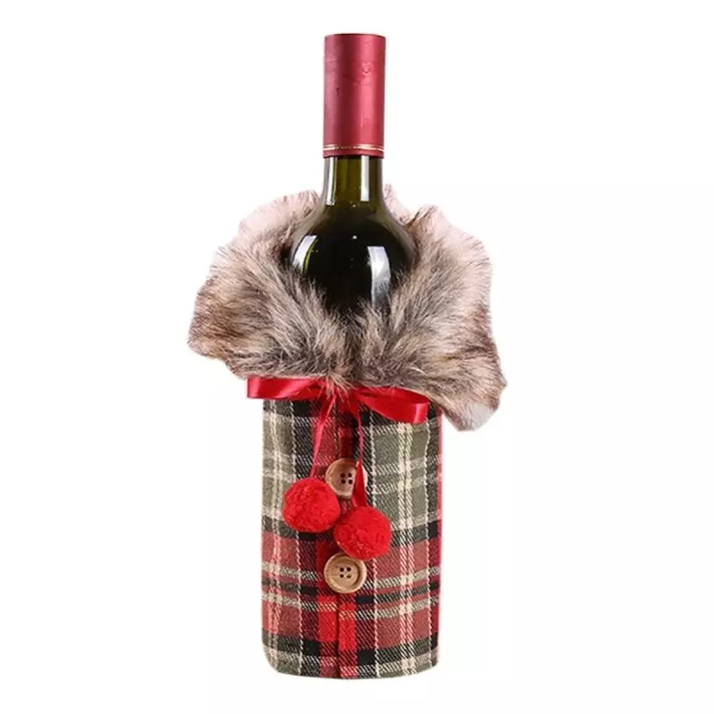 Haina pentru sticla de vin de Craciun, model blanita cu carouri, Gonga®