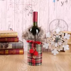 Haina pentru sticla de vin de Craciun, model blanita cu carouri, Gonga®