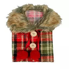 Haina pentru sticla de vin de Craciun, model blanita cu carouri, Gonga®