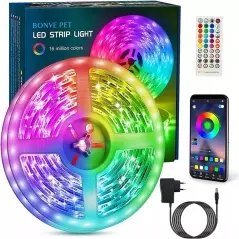 Banda LED RGB, 6 m, cu telecomanda, controlabila si prin aplicatie mobila, Gonga® - Multicolor