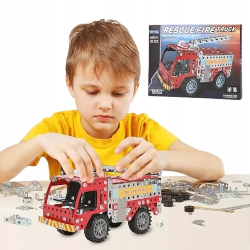 Set de constructie, masina de pompieri, elemente metalice cu surub, 292 bucati, Gonga®