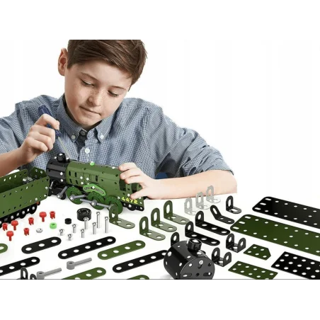 Set de constructie, Locomotiva, elemente metalice cu surub, 340 bucati, Gonga®