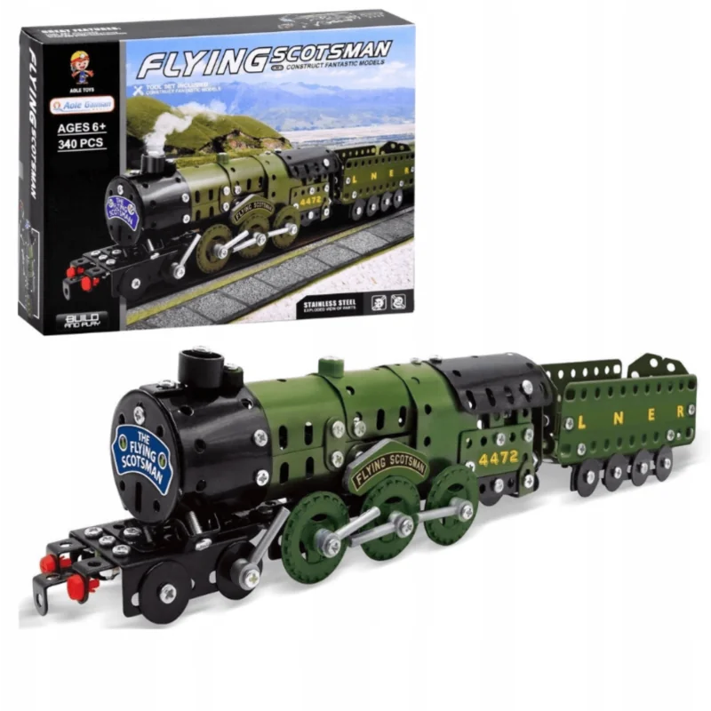 Set de constructie, Locomotiva, elemente metalice cu surub, 340 bucati, Gonga®