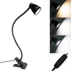 Lampă de birou LED echipată cu o clemă convenabilă pentru montarea pe masă, 3 nivele de intensitate, alimentare USB, Gonga®