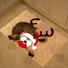 Covoras intrare textil, model ren de Craciun, 58 x 38 cm, Gonga®