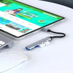 HUB Usb splitter pentru 4 porturi, lungime 14 cm, corp aluminiu, Gonga®