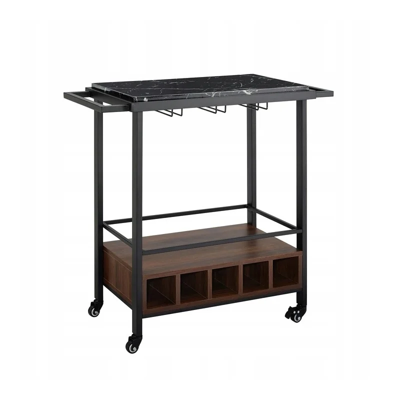 Carucior de servire pe roti, cu suport pentru sticle si pahare de vin, Gonga®