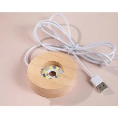 Lampa LED decorativa, cu bila de cristal cu diametru 6cm, model Saturn 3D, suport din lemn, Gonga®