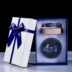 Lampa LED decorativa, cu bila de cristal cu diametru 6cm, model Saturn 3D, suport din lemn, Gonga®