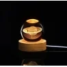 Lampa LED decorativa, cu bila de cristal cu diametru 6cm, model Saturn 3D, suport din lemn, Gonga®