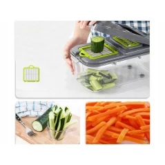 Razatoare multifunctionala pentru legume si fructe, 13 lame diferite, 5 accesorii, cu recipient transparent, Gonga®