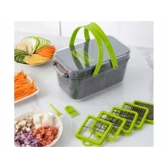 Razatoare multifunctionala pentru legume si fructe, 13 lame diferite, 5 accesorii, cu recipient transparent, Gonga®